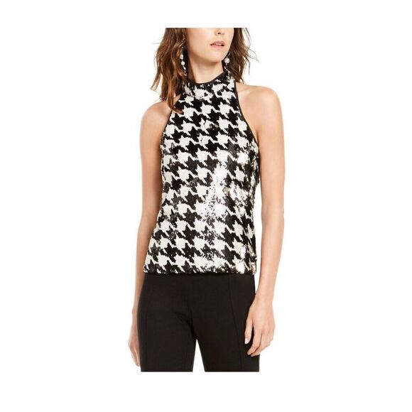 INC International Concepts black & white sequined sleeveless top small NWT - Picture 1 of 10